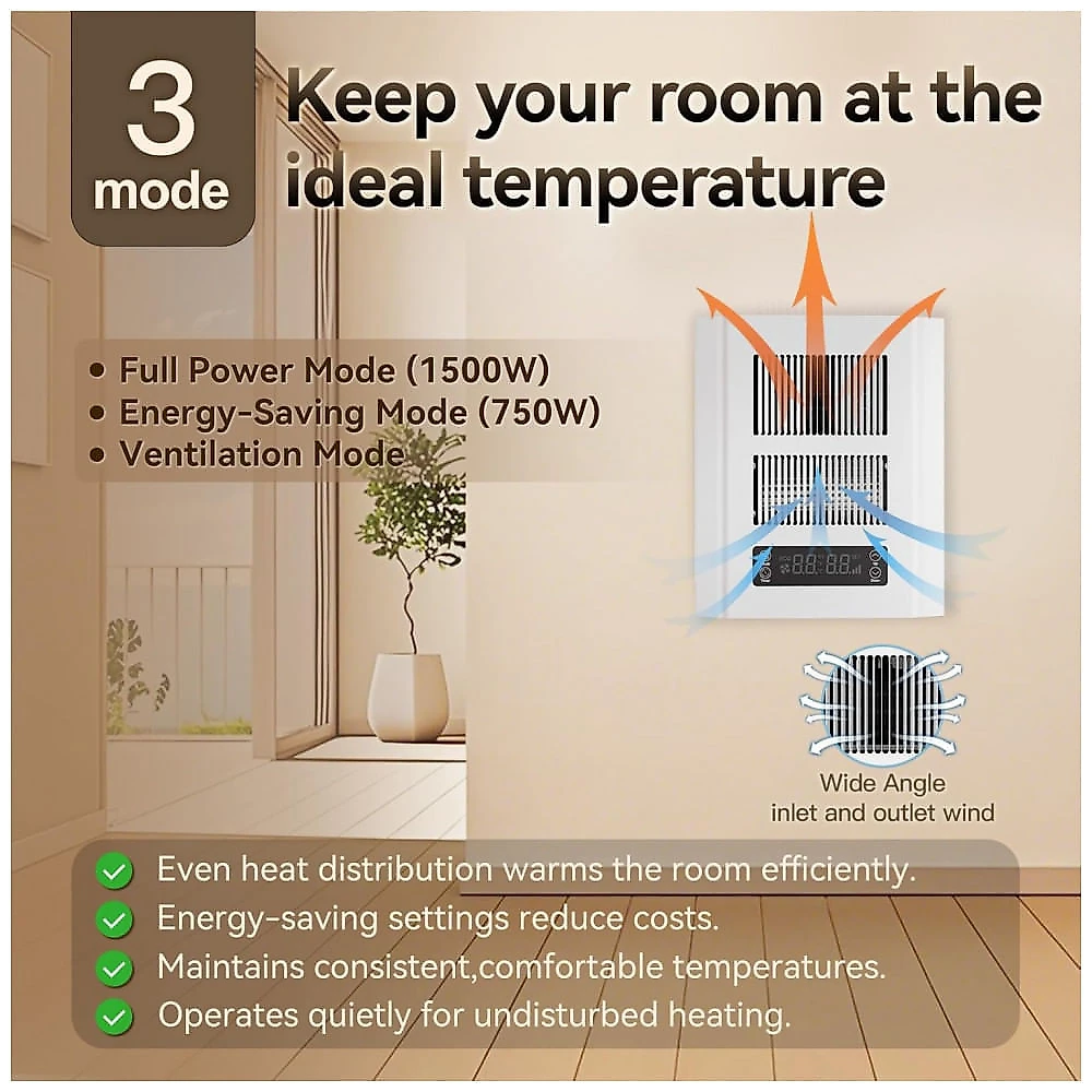 Aquecedor Elétrico Parede INFANDY Branco Termostato Digital Timer Trava Infantil 1500W 120V