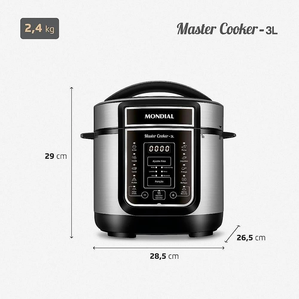 Panela elétrica de pressão mondial digital master cooker pe-40 3l - preta/inox