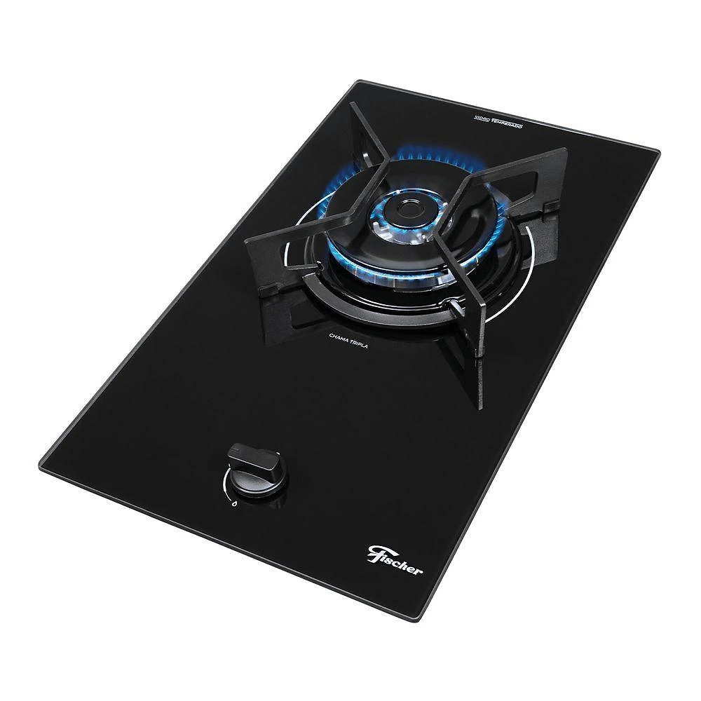 Cooktop A Gás Fischer 1 Boca Tripla Chama Fit Line Trempe Iron Bivolt