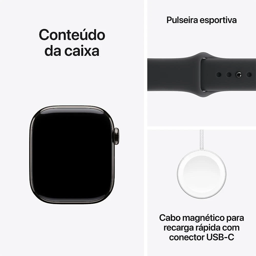 Apple Watch Series 11 GPS + Cellular - Caixa ardósia de titânio – 42 mm - Pulseira esportiva preta – M/G