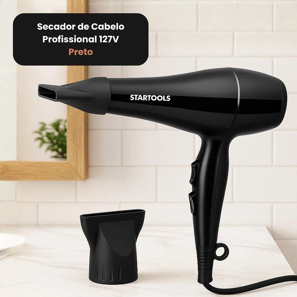 Secador de Cabelo Profissional 1800W 2 Temperaturas Preto Startools