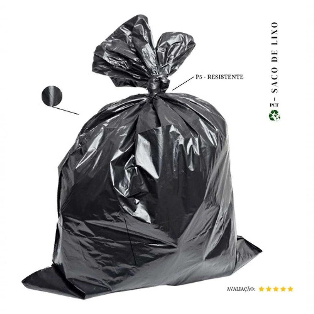 Saco de Lixo 200 Litros P5 Resistente para Resíduos Leves e Médios Preto Higipack 100 Unidades