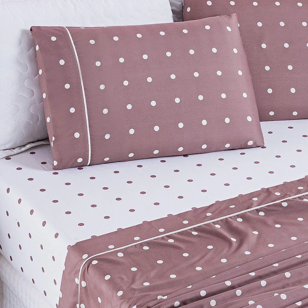 Cobre Leito + Jogo De Cama Casal Padrão + Jogo De Banho Petit Poá 12 Peças 100% Poliéster - Rose