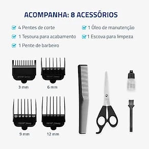 Miniatura Máquina de Cortar Cabelo Mondial Hair Stylo CR-02 4 com Pentes Prata/Preta 110V