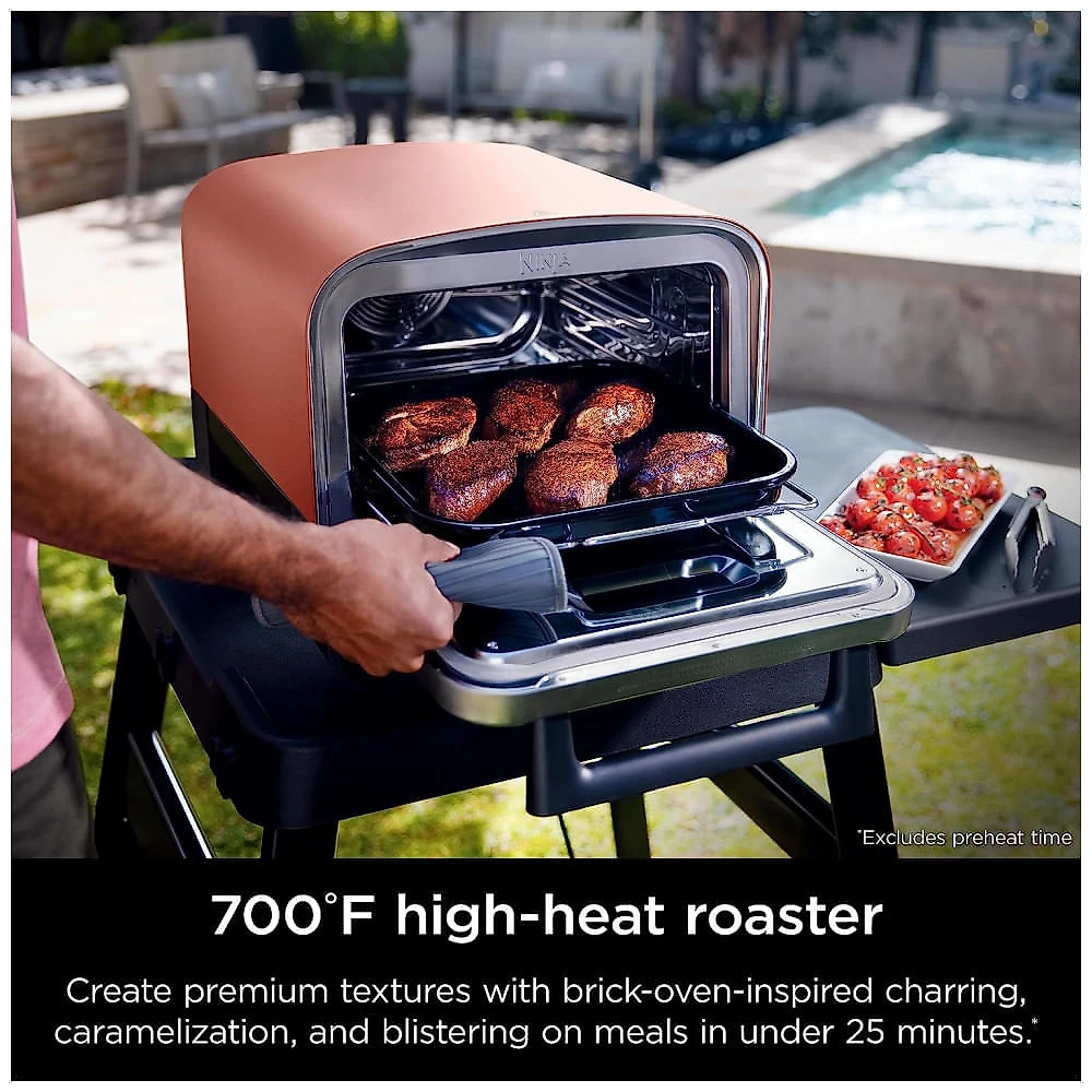 Forno Elétrico Portátil Externo para Pizza 8 em 1 de Alta Temperatura 110V 1760W, Ninja OO101 Woodfire, Vermelho