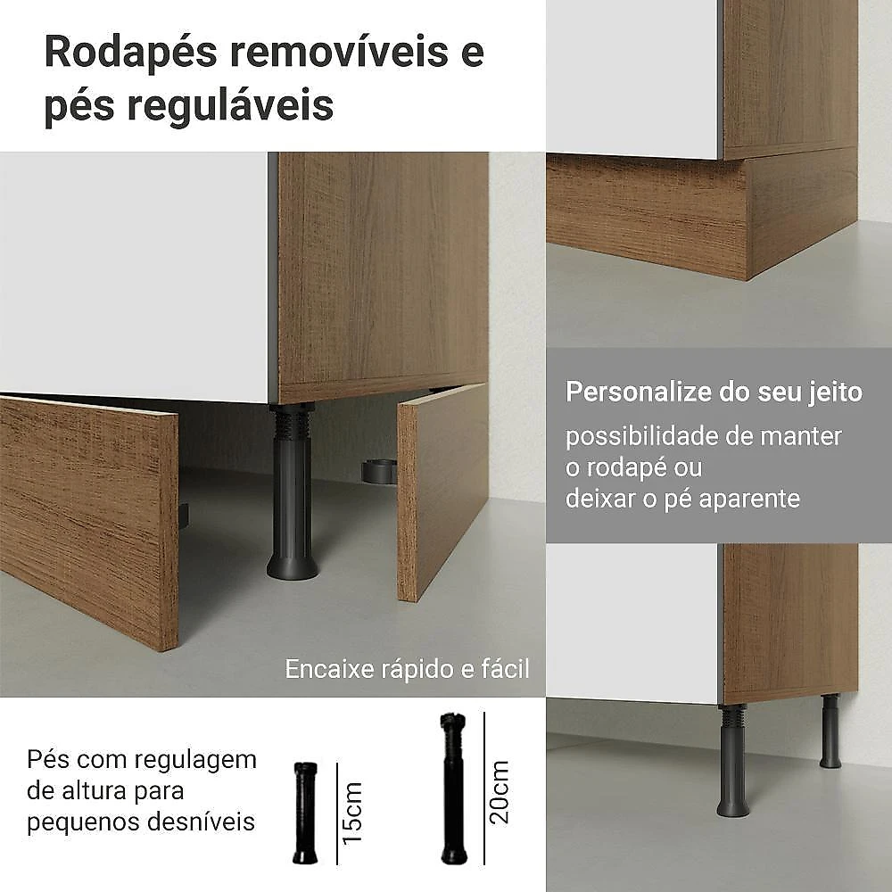 Armário de cozinha completa 270 cm rustic/branco veludo lux madesa 06