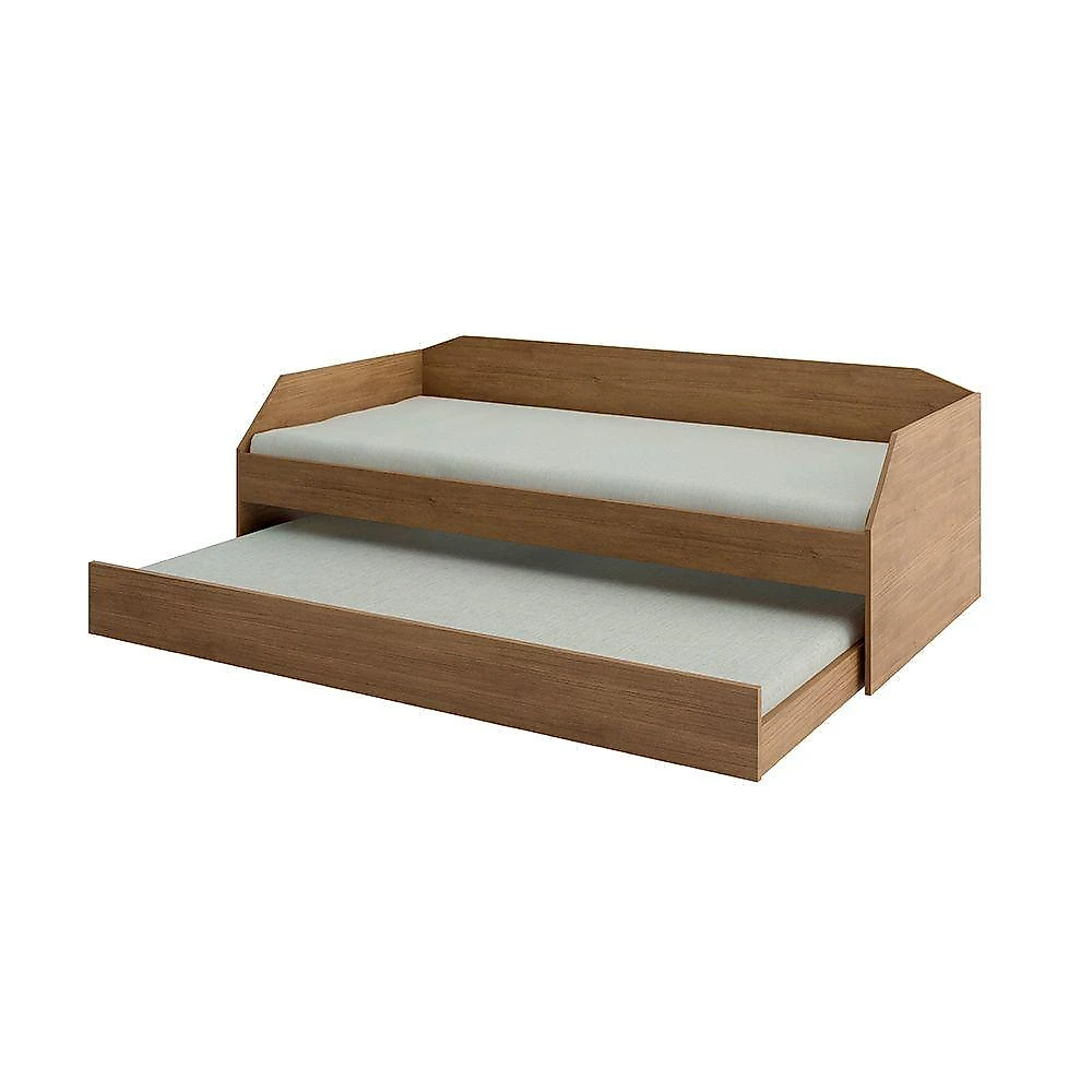 Bicama Solteiro Duo Com Cama Auxiliar Em Mdf Premium Amendoa - Cor: Marrom