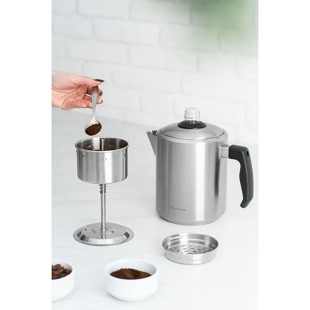 Cafeteira Percoladora Tramontina 2L em Aço Inox com Cabo de Baquelite e Pegador