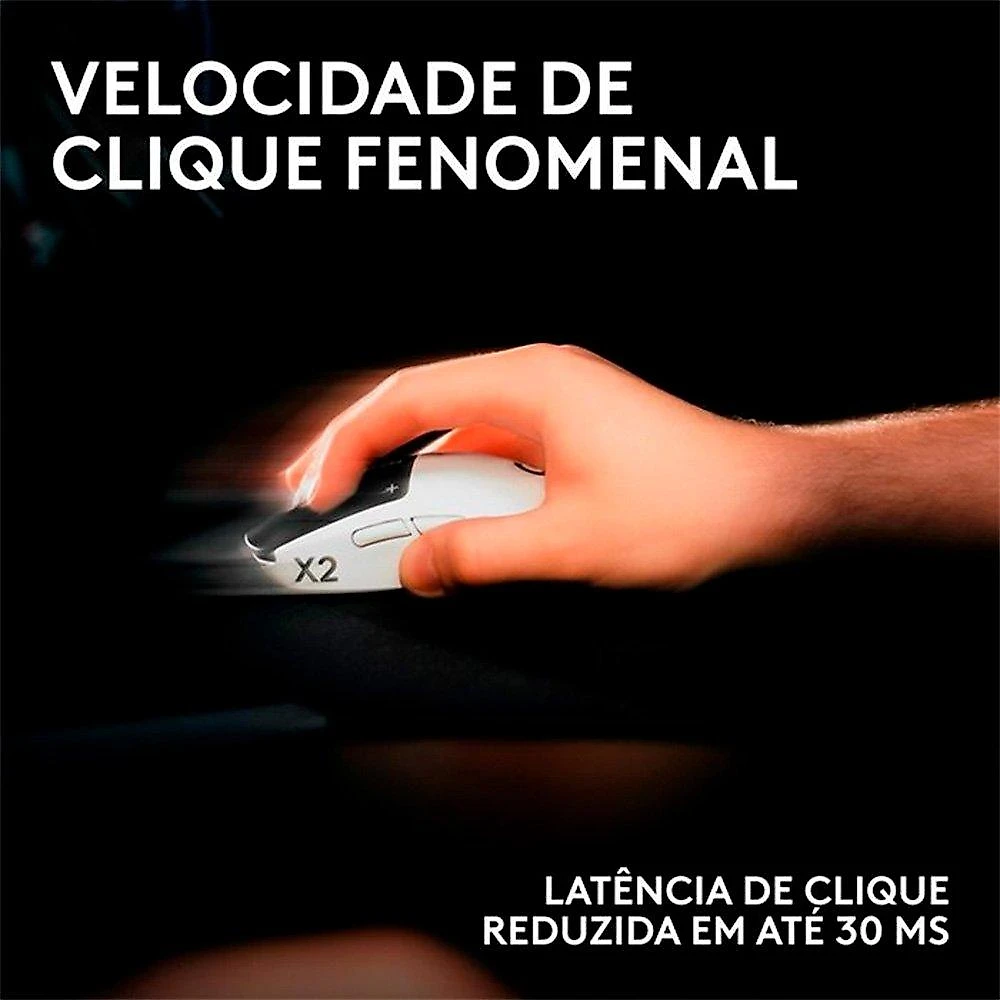 Mouse Gamer Sem Fio Logitech G PRO X2 SUPERSTRIKE LIGHTSPEED, 61 g, Cliques Táteis Personalizáveis, USB-C, Preto e Branco - 910-007775