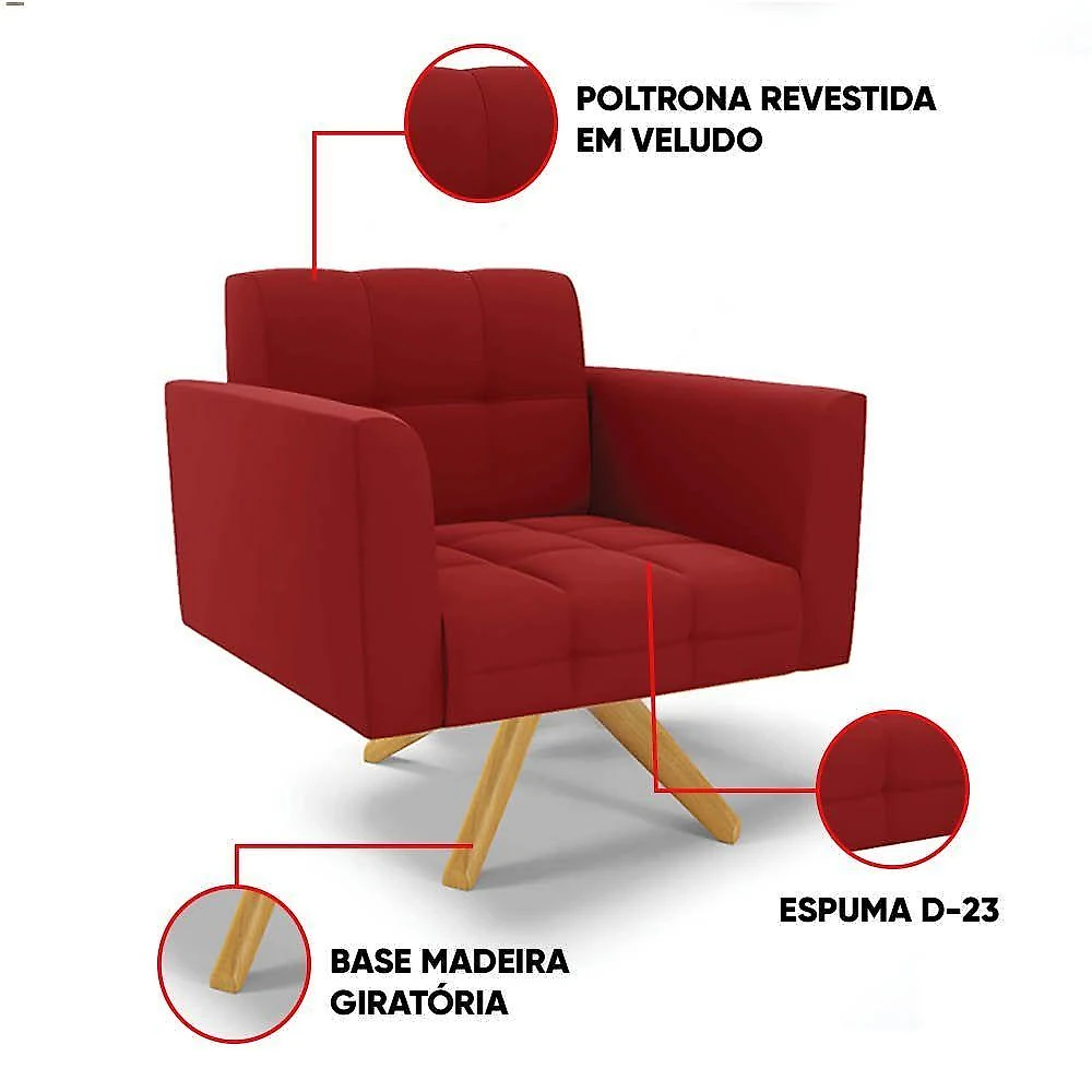 Poltrona Elisa Giratória Veludo Espuma D26 Marsala D'Rossi