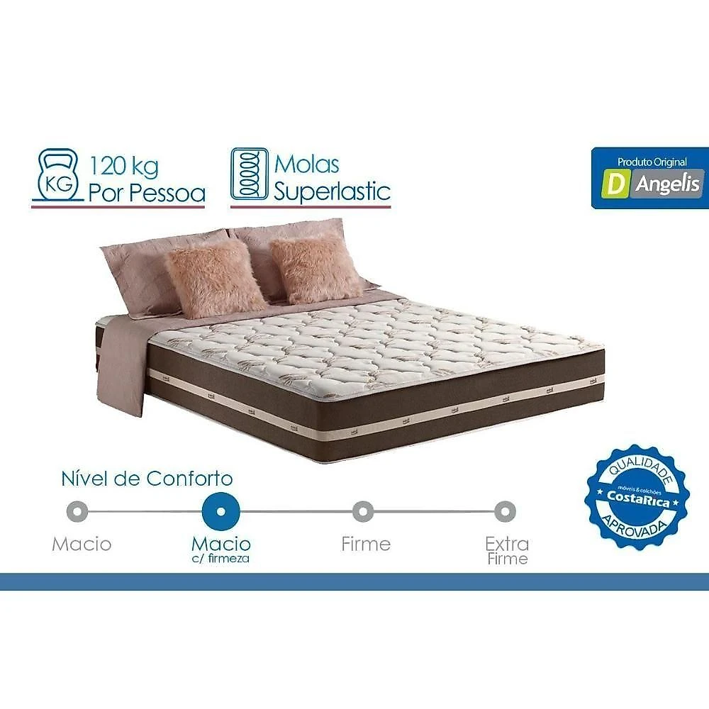 Cama Box com Colchão Casal Suede Black Pillow Top Molas Bonnel Marrom Anjos