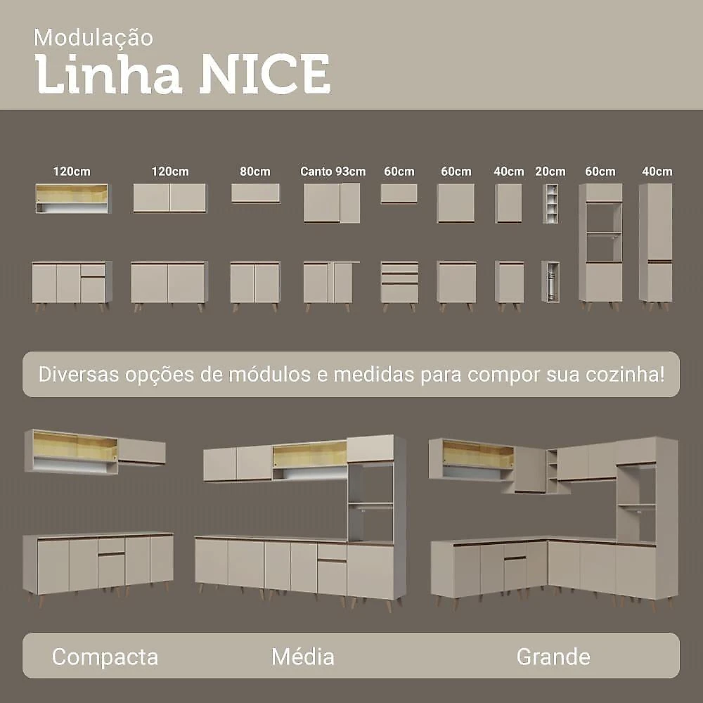 Armário De Cozinha Completa 340 Cm Nice Madesa 01 Crema