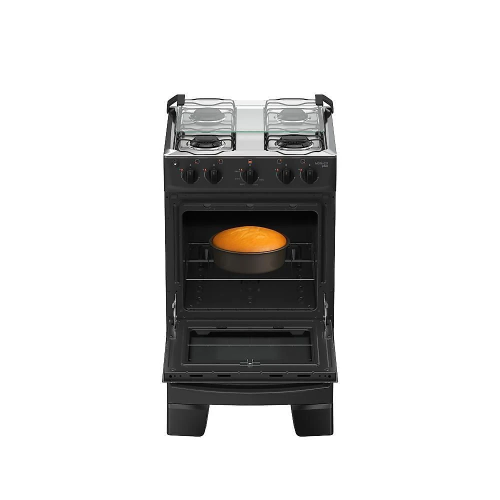 Fogão 4 Bocas Atlas Mônaco Plus Mesa Inox Bivolt Preto