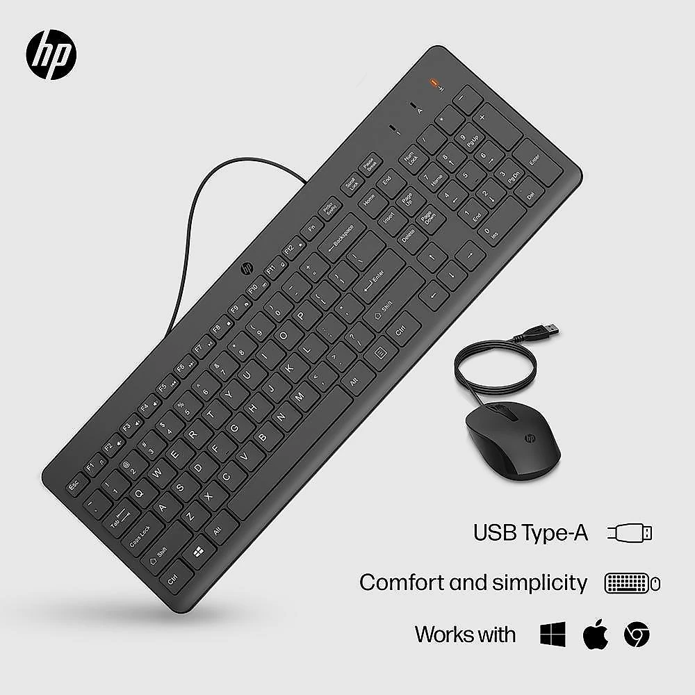 Kit Teclado e Mouse HP 150, USB-A, Layout BR, Preto - 240J7AA#AC4