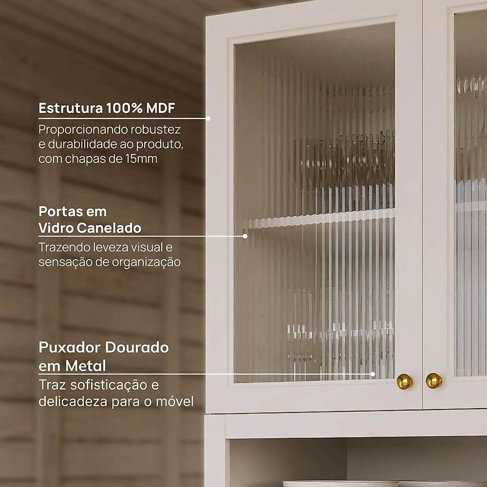 Cozinha Modulada 4 Pçs com Tampo com Cristaleira Marselha Cabecasa Madeiraoriginals Branco/Calcare