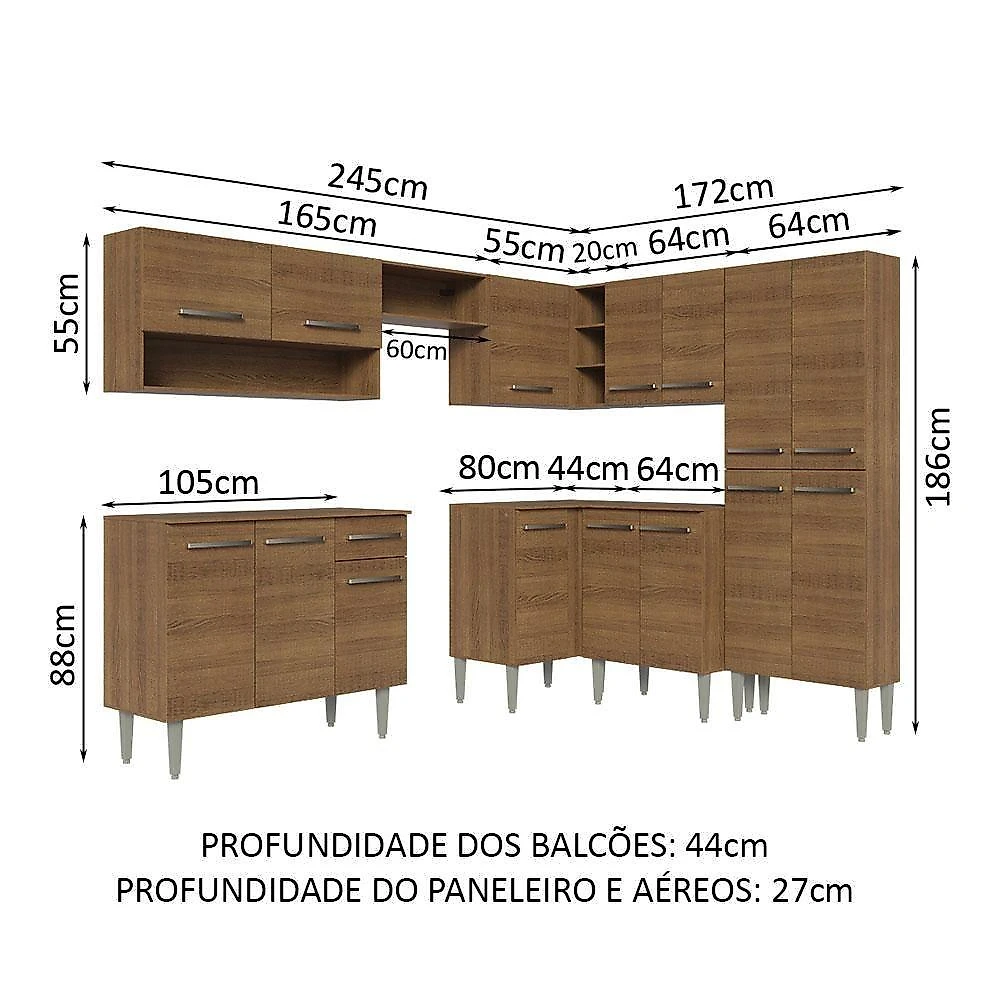 Armário De Cozinha Completa De Canto 417Cm Madesa 02