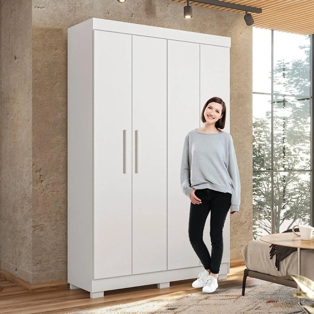 Quarto Infantil/juvenil com Beliche Vegas e Guarda Roupa 4 Portas 3 Gavetas Flórida 100% Mdf  Branco
