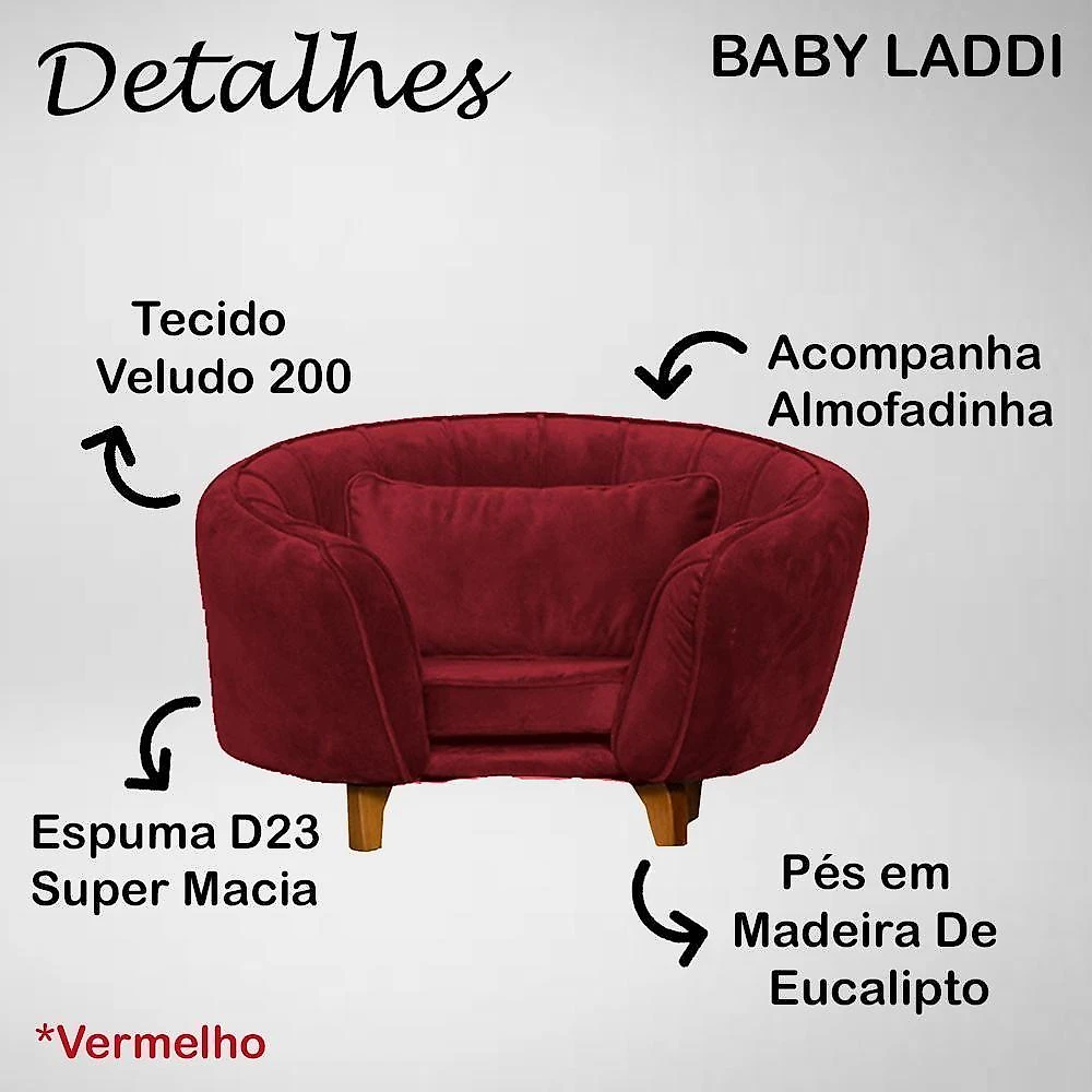 Poltrona Cama Caminha Pet Baby Laddi Veludo Vermelho Dvinn Vermelho