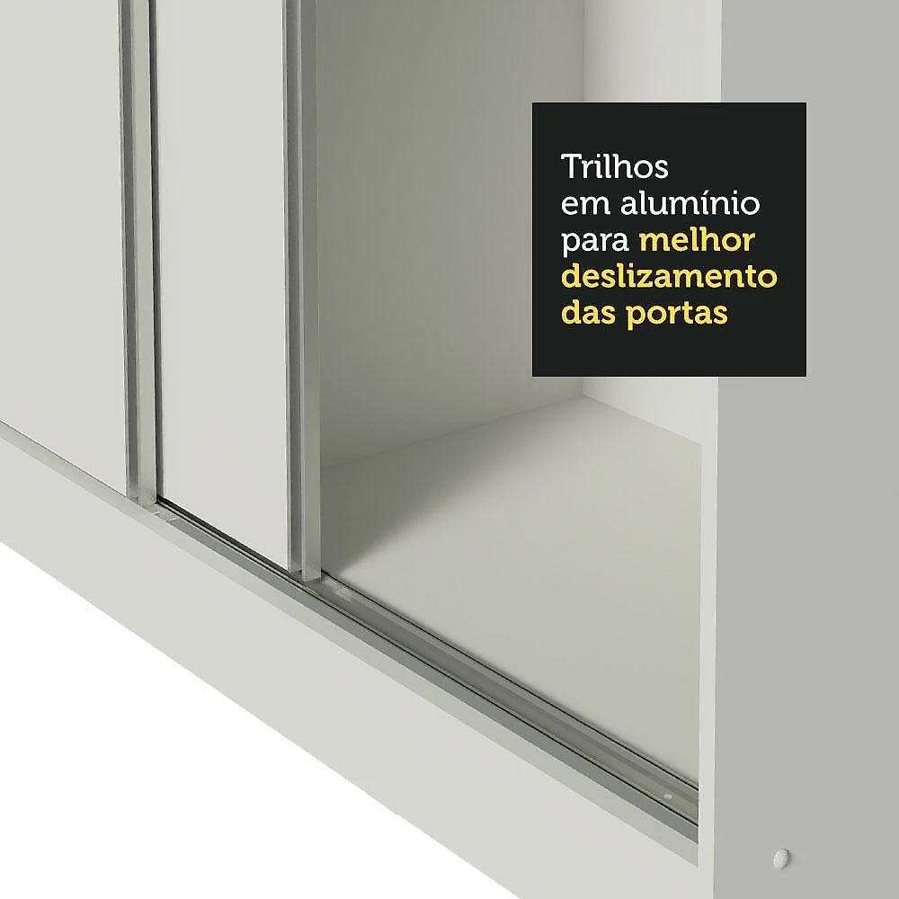 Guarda roupa casal 100% mdf madesa zurique 3 portas de correr com espelho com pés - branco