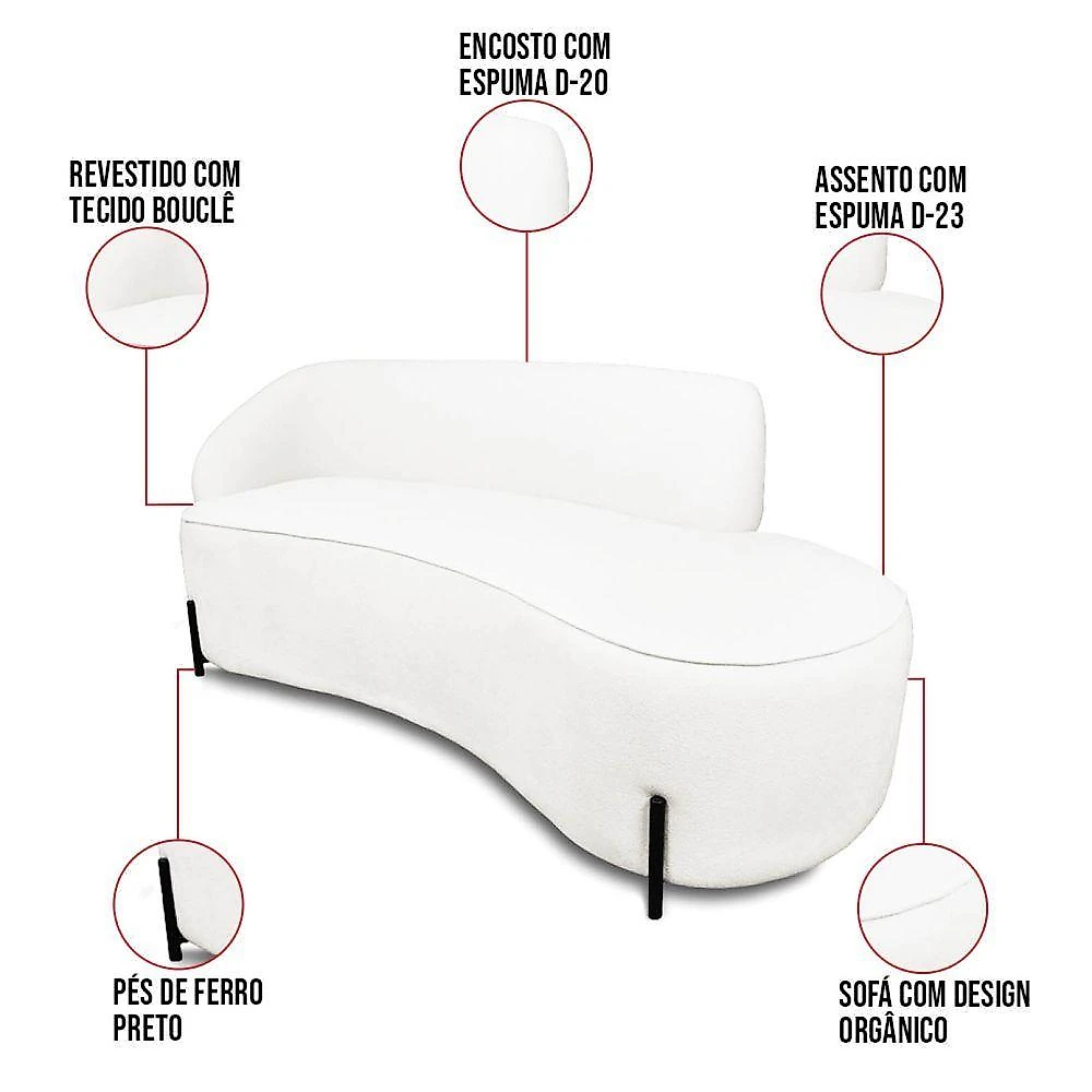 Sofá 3 Lugares Orgânico 180cm Pé Ferro Pto Morgan Bouclê L01 - D'rossi Cor Off White