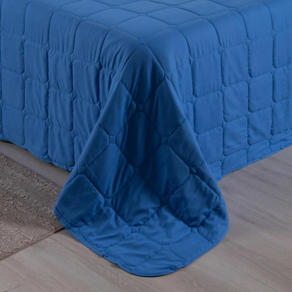 Kit cobre leito colcha speciale casal matelado toque acetinado 400 fios 3 peças azul royal