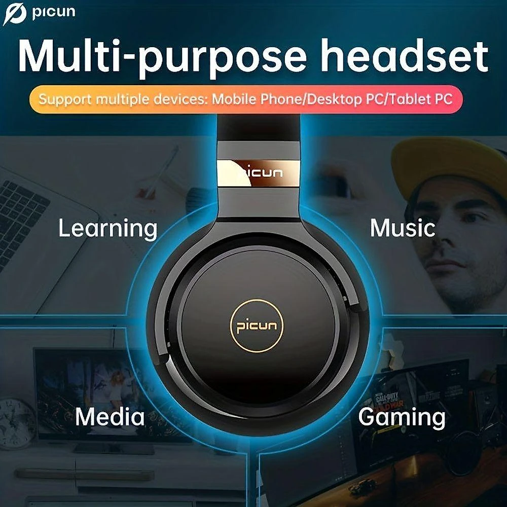 Fone De Ouvido Picun C60 Leves E Dobrveis Com Microfone E Graves Estéreo Preto