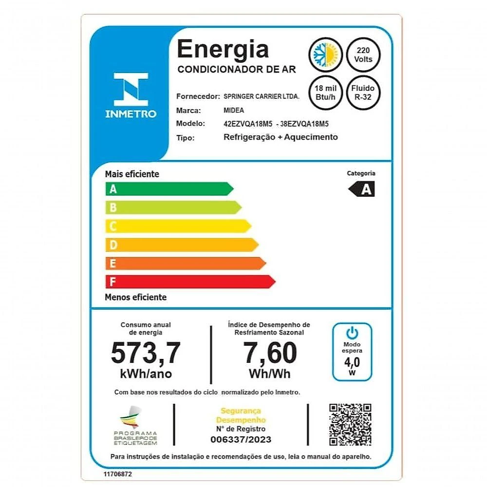 Ar Condicionado Split Hi Wall Inverter Midea Ai Ecomaster 18.000 BTUs R-32 Quente e Frio 220V