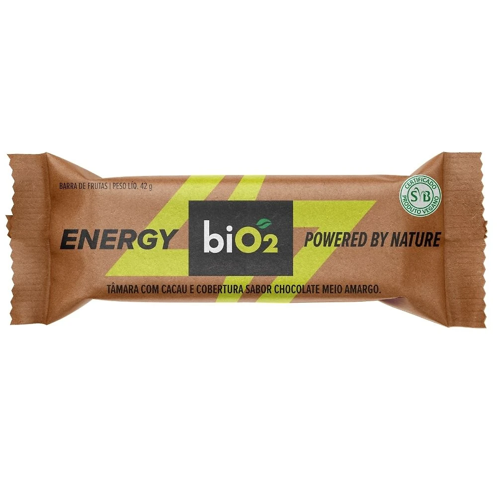 Barra de Frutas Energy Bio2 Powered By Nature Sabor Tãmara com Cacau e Cobertura de Chocolate Meio Amargo 42g