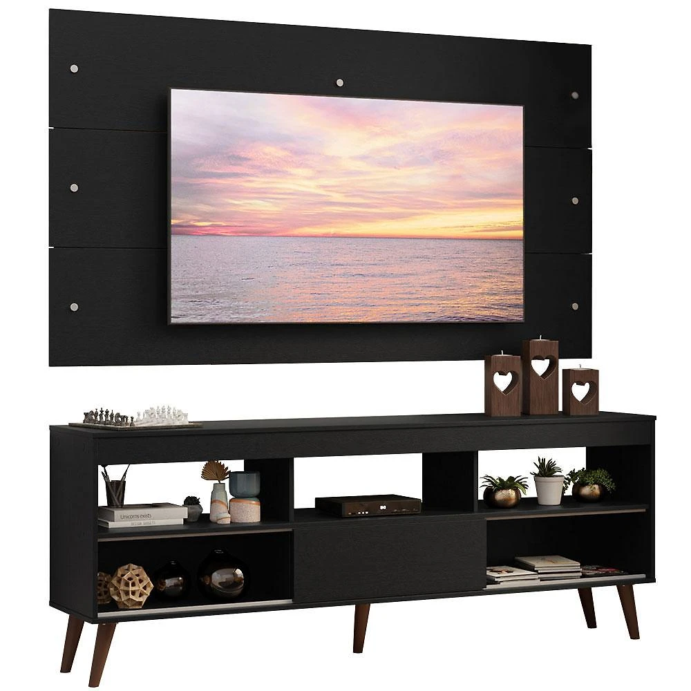 Rack com painel para tv até 65 polegadas com pés preto detroit madesa