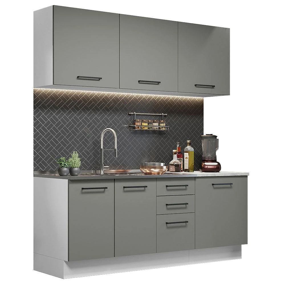 Cozinha compacta madesa agata 180001 com armário e balcão (sem tampo e pia) - branco/cinza