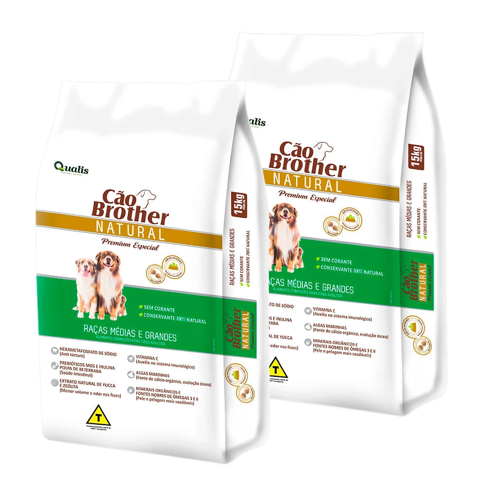 Kit 2 Ração Cão Brother Natural Premium Especial Raças Médias e Grandes 2kg