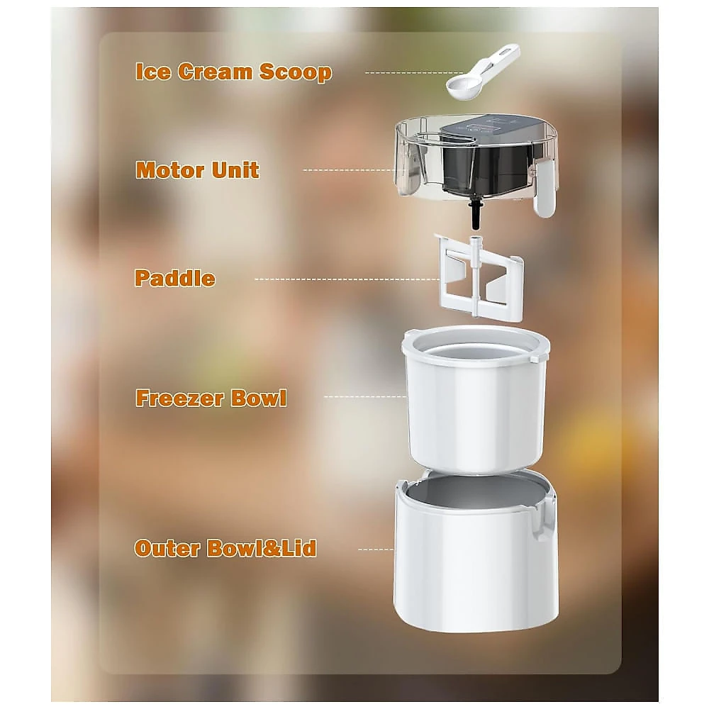 Vilupvie Máquina de Sorvete 1,44L com Tigela Isolada, Tela LCD e Timer - Sorvetes, Iogurte Gelado e Sorbets Rápidos e Fáceis