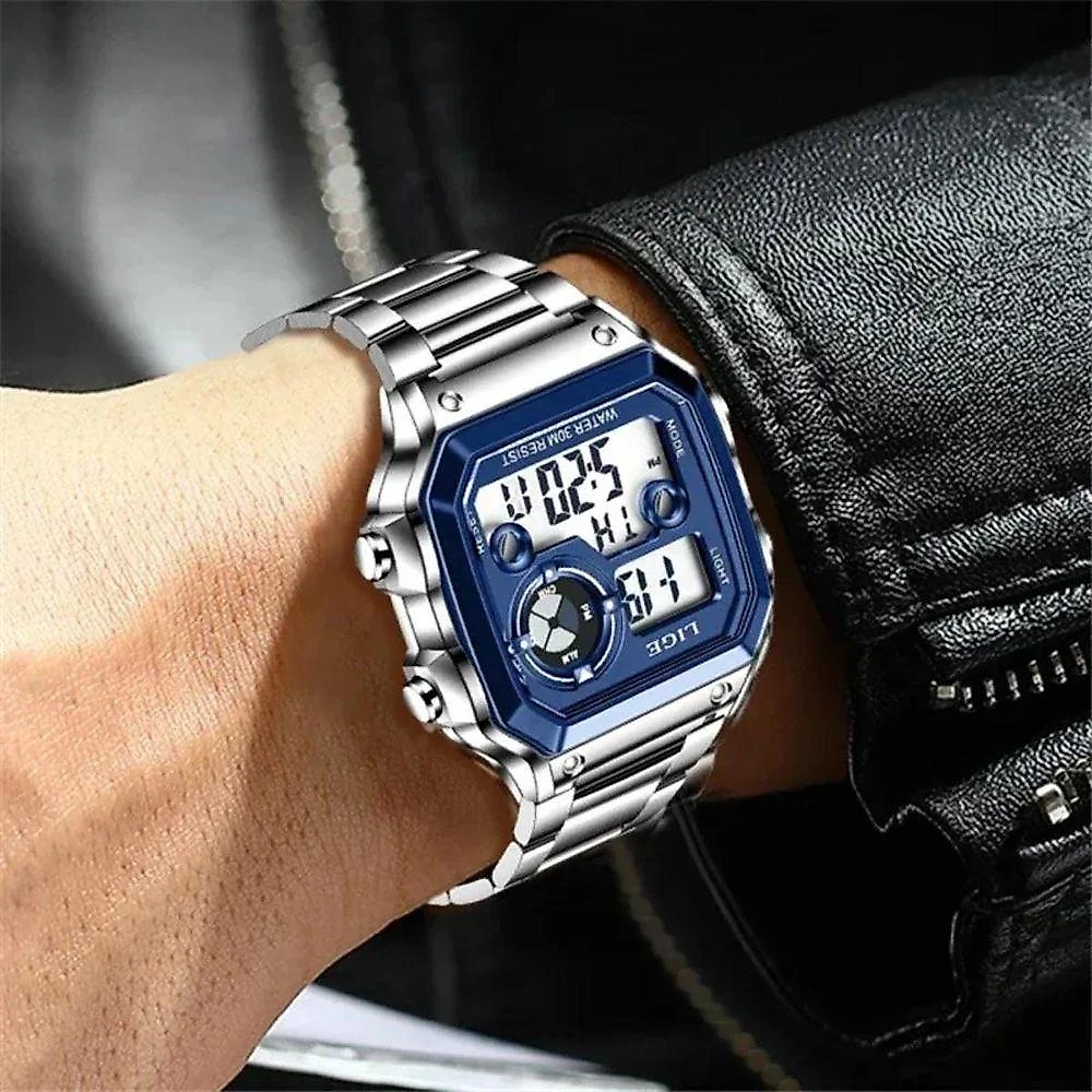 Relógio Moda Luxo Eletrônico Inoxidável Luminoso 8921 Azul