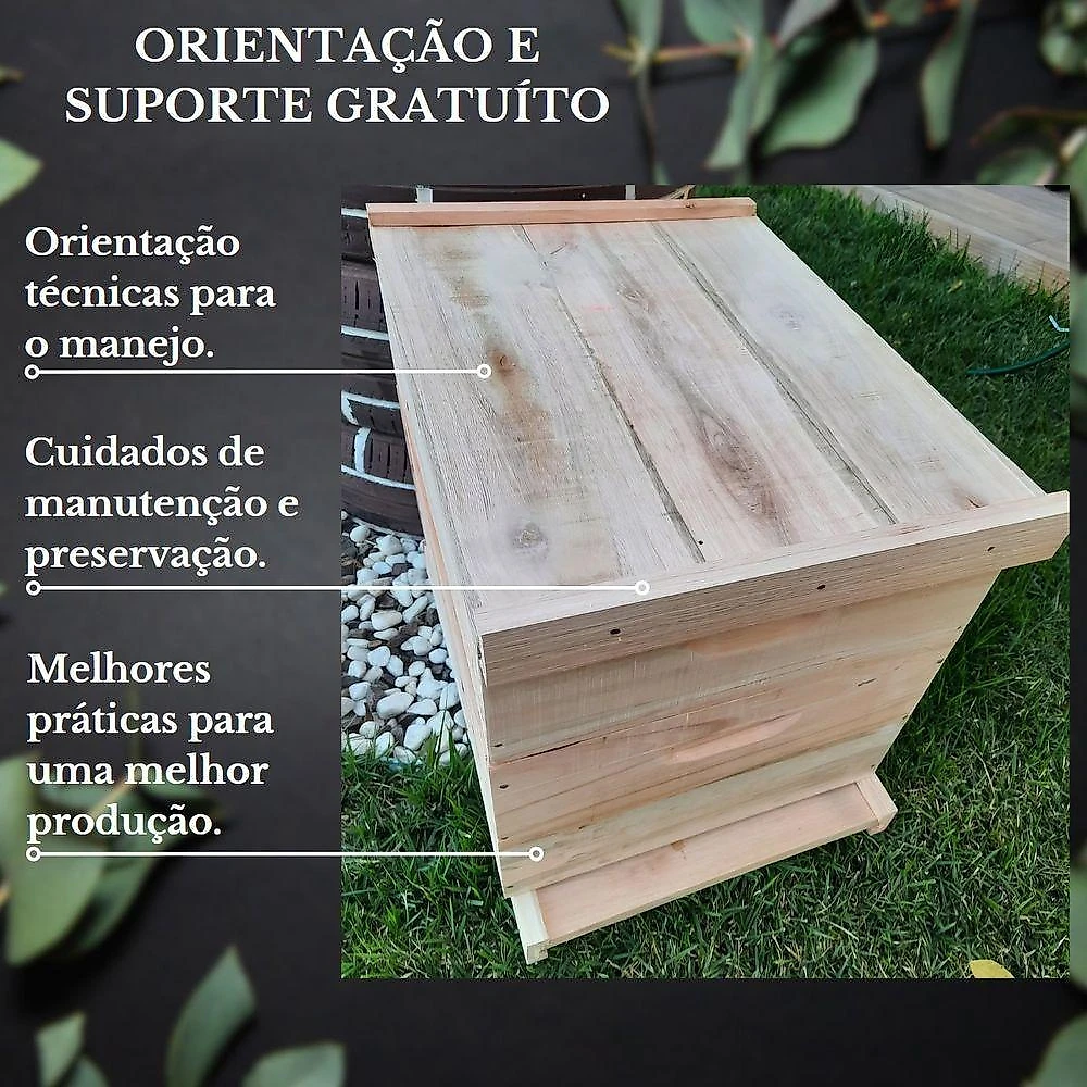 Caixa de Abelha Padrão Langstroth Eucalipto Rosa com 1 Melgueira 20 Quadros Arame Ilhós Beethoven