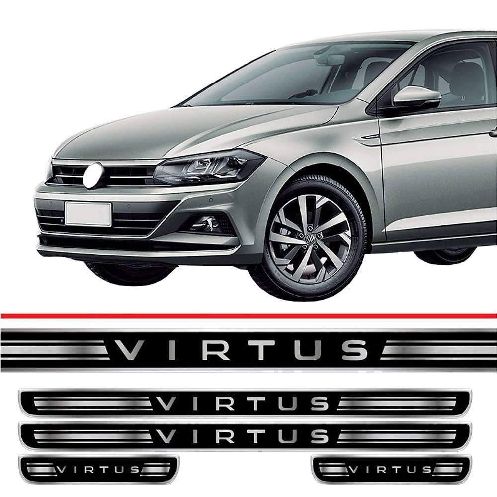 Jogo Soleira Resinado Porta Carro Virtus 2018 A 2025 Cromado