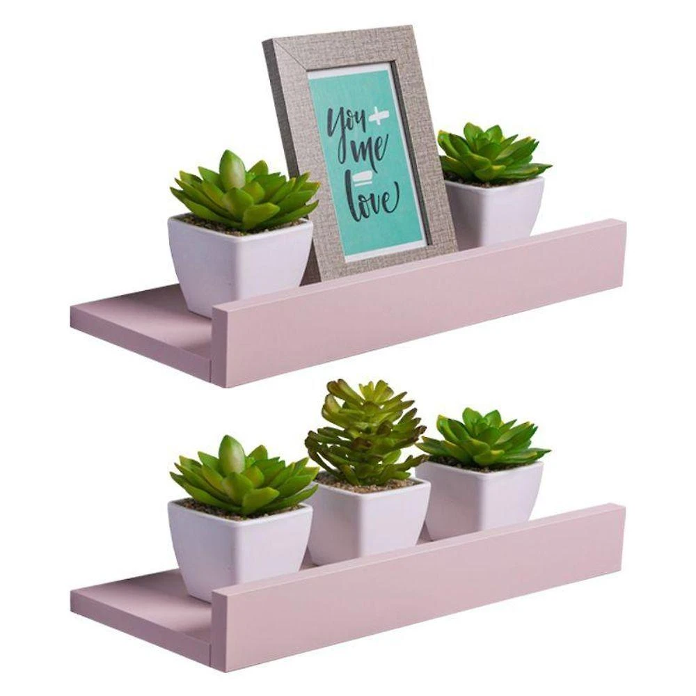 Prateleira Kit 2 Porta Quadros 30X10CM MDP Fixação Suporte Invisível Sala Moderno Rosa Claro Mercado