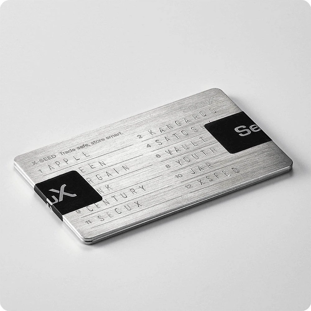 Placa de Recuperação SecuX X-SEED PLUS, Alumínio Aeroespacial, Backup de 24 Palavras, Resistente a Fogo e Água, Prata - 98-100-000200