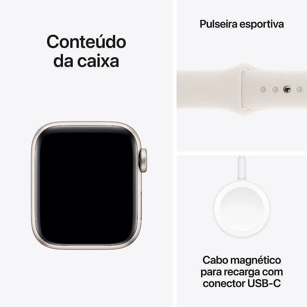 Apple Watch SE GPS + Cellular • Caixa estelar de alumínio – 40 mm • Pulseira esportiva estelar – P/M