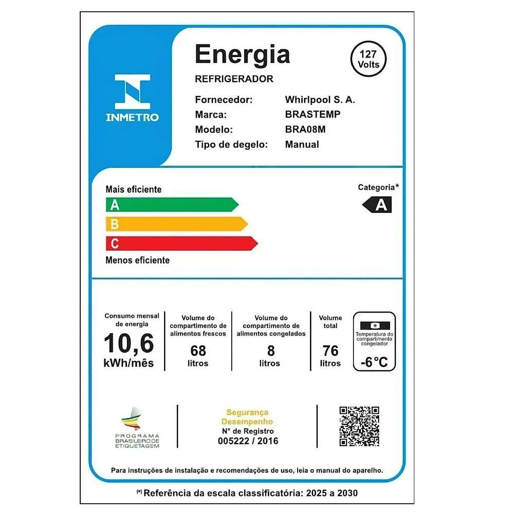 Frigobar Brastemp BRA08MB Retrô 76 Litros Branco 110V