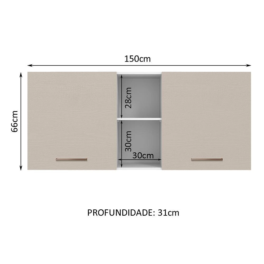 Armário de cozinha aéreo 150 cm 2 portas e 2 nichos branco/crema agata madesa