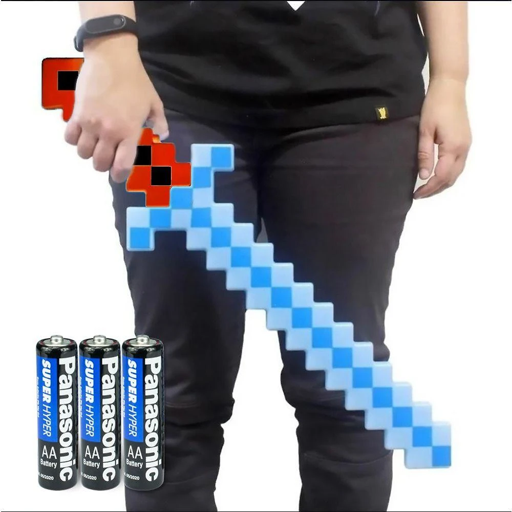 Kit Brinquedo Espada Pixel Minecraft 58cm C/Som Luz+3 Pilhas