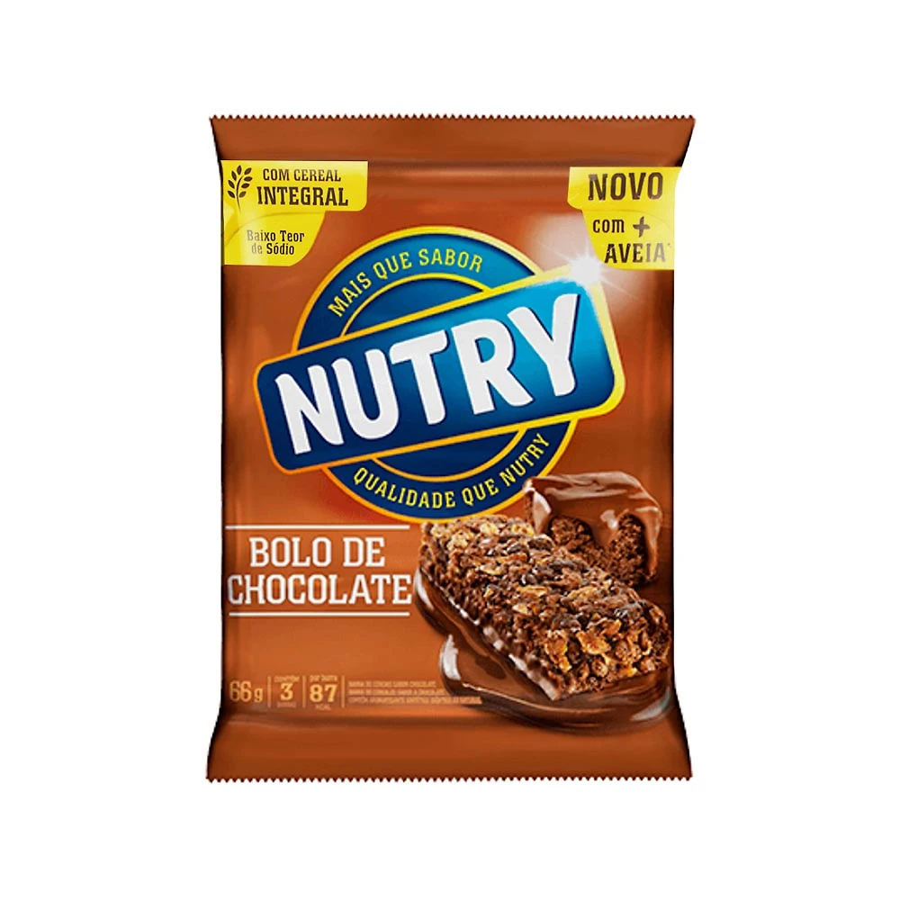 Kit 2 Barra de Cereais Nutry Bolo de Chocolate 3 Unidades com 22g Cada
