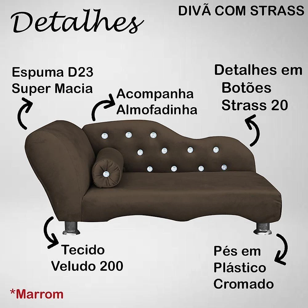 Cama Caminha Diva Pet Veludo Strass Marrom Dvinn Marrom