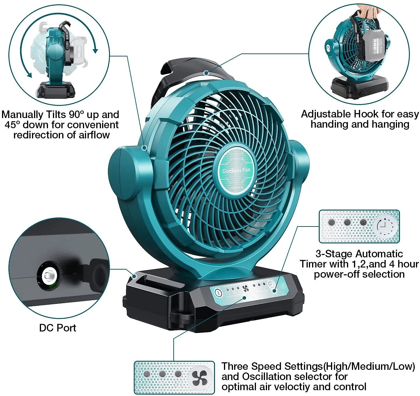 DTEZTECH MT FAN Ventilador de Mesa Portátil 3 Velocidades Ajustáveis 110V Preto