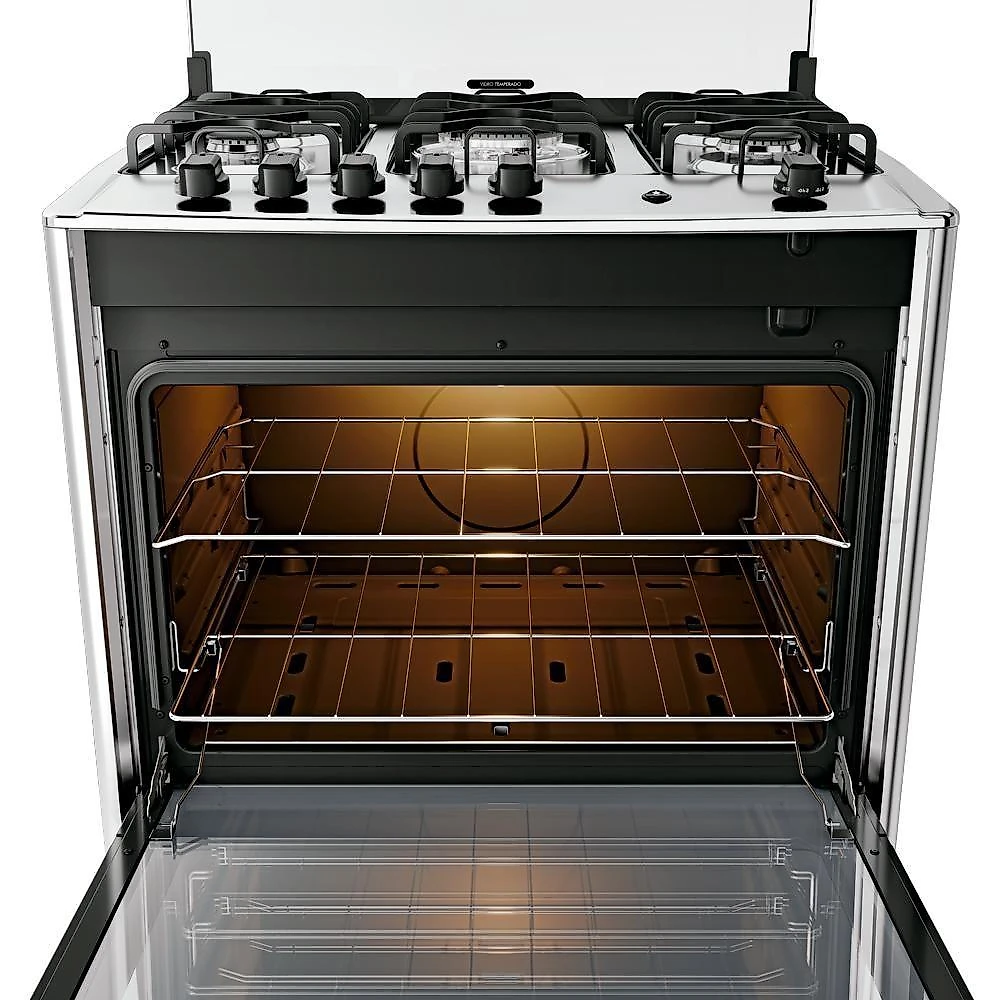 Fogão 5 Bocas Dako Magister Style Espelhado Com Mesa Inox Preto Bivolt