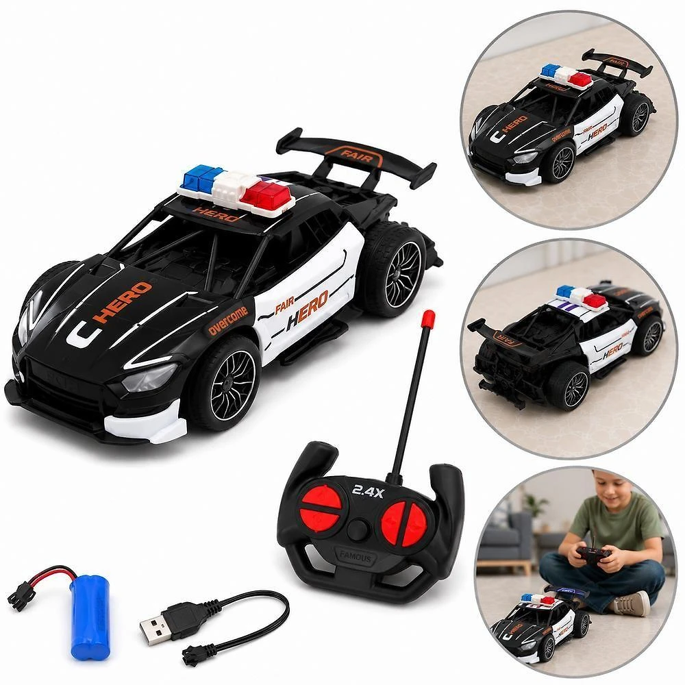 Carrinho Policia Controle Remoto Luz Som Carro Esportivo Vel Recarregável Yeet