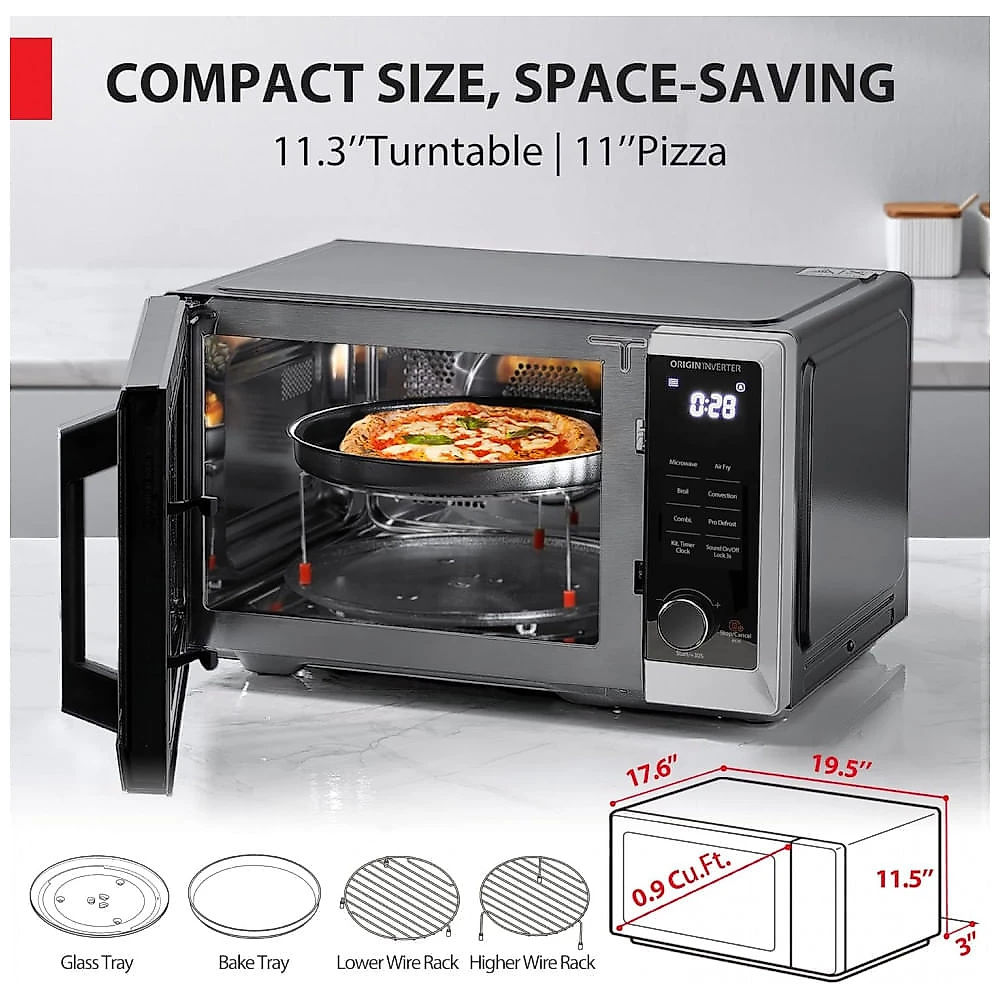 Micro Ondas de Bancada 6 em 1 em Aço Inoxidável 25L com 11 Programas e AirFryer, 110V 1800W, TOSHIBA, Prata
