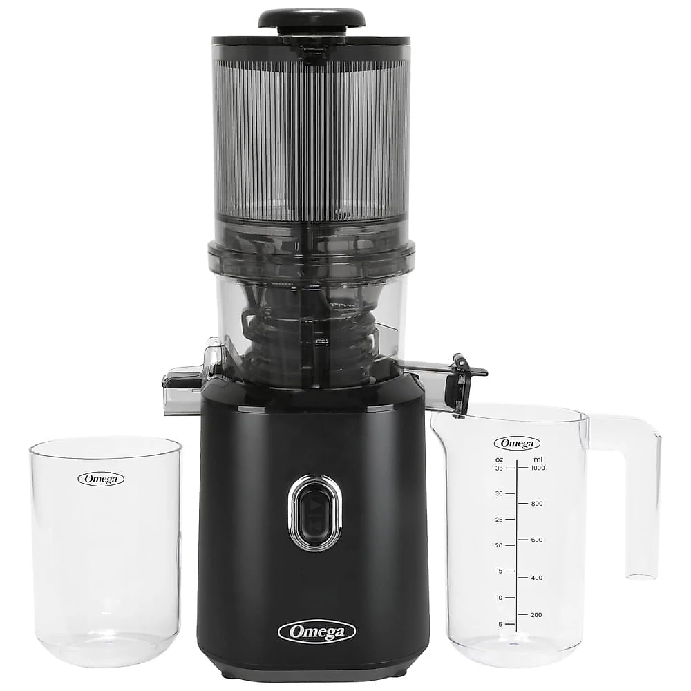 Extrator de Suco Omega Cold Press Juicer Time Saving para Sucos de Frutas e Vegetais em Lotes, 150 Watts, Preto