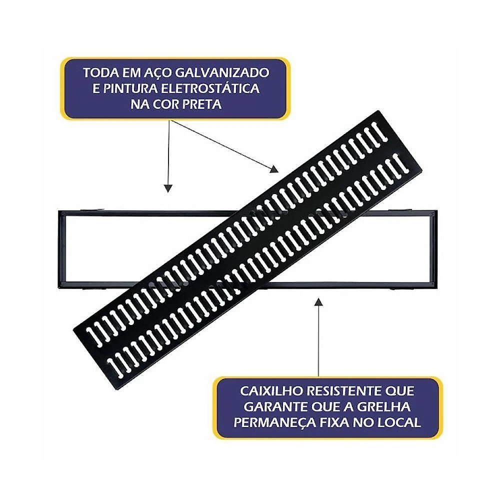 Ralo Grelha com Caixilho GEP006OM Aço Galvanizado Preto Ouro Minas