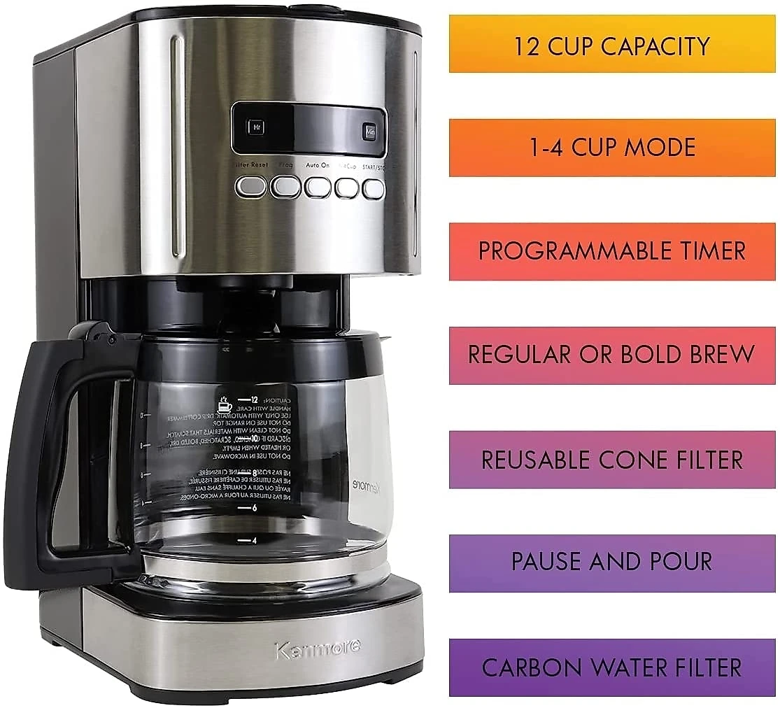 Kenmore 00840704 Cafeteira Programável até 12 Xícaras Aço Ino xidável 650W110V Preta